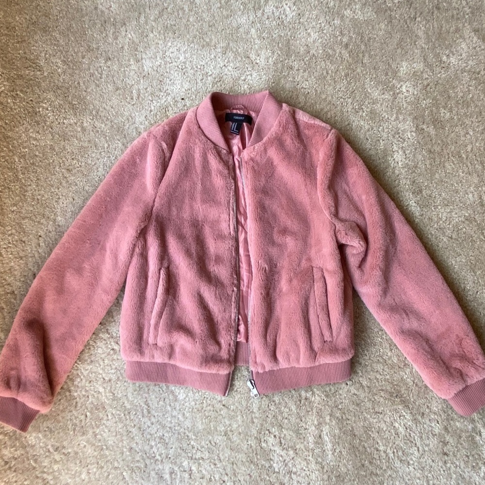 Comfiest Pink Fur Bomber Jacket